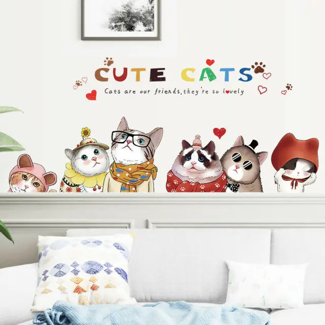 Lovely Cute Cats Removable Wall Decals Home Decor DIY Vinyl Mural Fun Kids