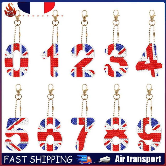 10pcs 0-9 Crystal Diamond Painting Keychain DIY Key Ring Pendant Accessories