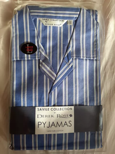 Derek Rose Savile Collection  Mens Pyjamas - Blue & White Stripes, Size L