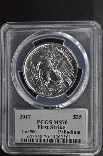 2017 1 oz $25 Palladium American Eagle PCGS MS70 Black Label First Strike .9995