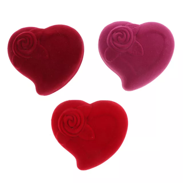 Wedding Rings Box Velvet Heart Shape Red Rose Flower Box Jewelry Display Ni