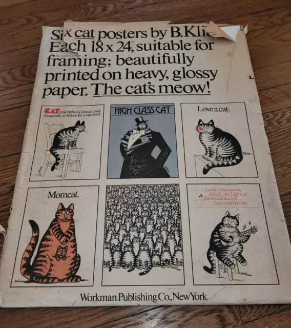 B KLIBAN Cat Poster Set of 4 in Envelope 18 x 24 Cartoon Cats Vintage 1977