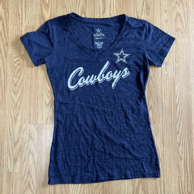 NFL Dallas Cowboys Ladies Womens Star Script Short Sleeve V Neck Tee Shirt Large