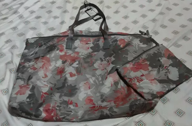 NWT Tumi Just In Case Tote Zipper Bag Storage Pouch Gray Pink Floral Rare Print
