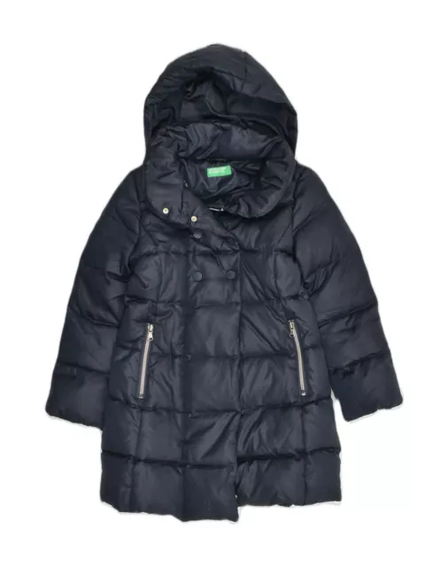 BENETTON Girls Hooded Padded Coat 6-7 Years Navy Blue Polyester KI08