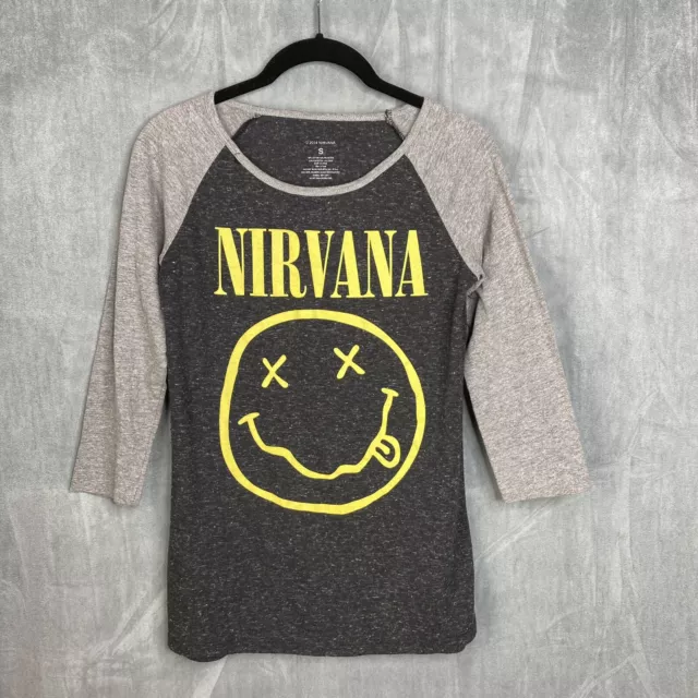 Nirvana Women's T-shirt Raglan Baseball Varsity 3/4 Sleeve Black 2014 Size Small