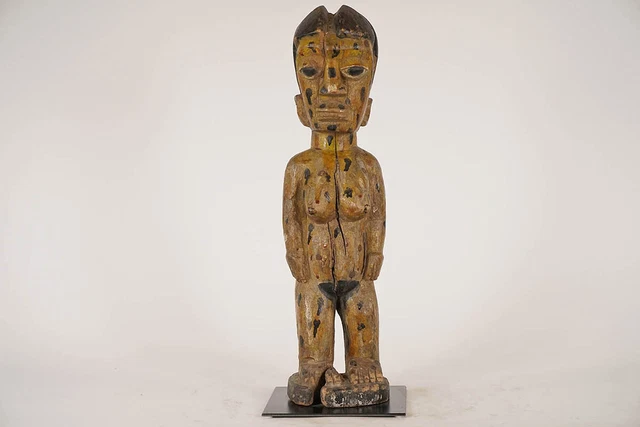 Spotted Female Yoruba Figure 17.25" w/ Stand - Nigeria - African Art