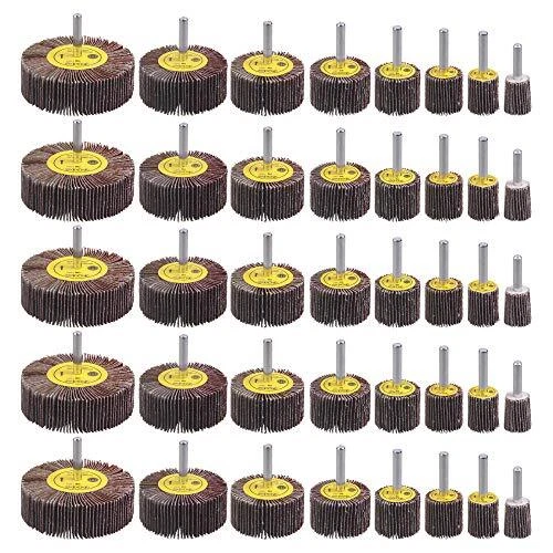 40 Pack 1/4" Abrasive Flap Wheel Sander Set Rocaris 80 Grit Aluminum Oxide Fl...