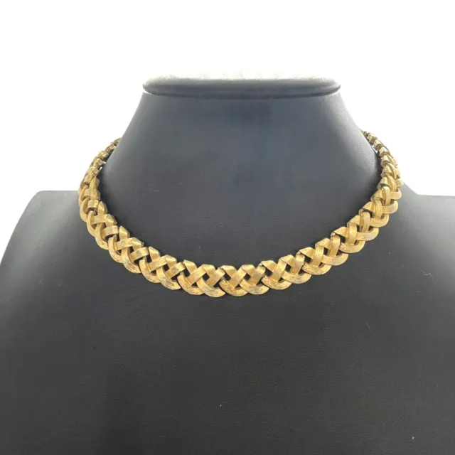 Crown Trifari Choker Necklace Gold Tone Woven 1950s 1960s Retro Women's Fashion