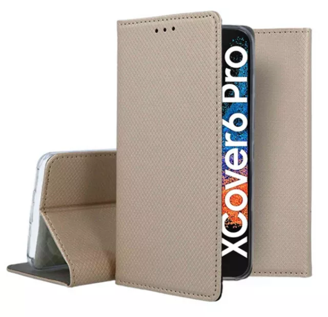 SMART MAGNET Flip Handy Tasche Für Samsung Galaxy Xcover 6 Pro - Hülle Case GOLD