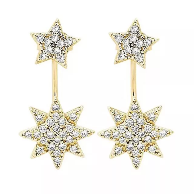0.10CT Round Moissanite Starburst Jacket Stud Earrings 14K Yellow Gold Silver