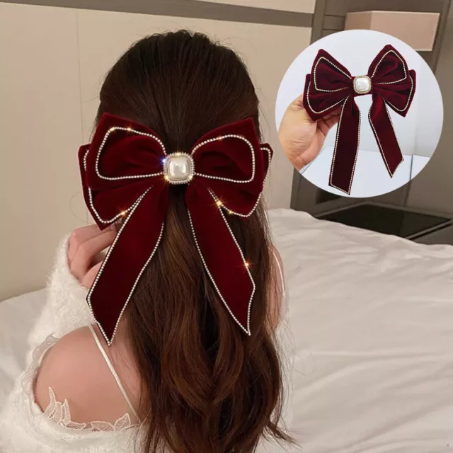 Korean Velvet Bow Hair Pins Fabric Rhinestone Pearl Hair Clips For Women