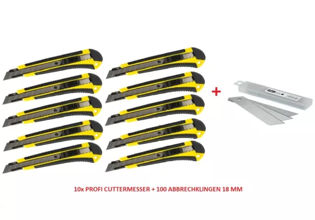 SET: 10x Profi Cuttermesser 18mm + 100 Klingen 18mm  Cutter für Heimwerker