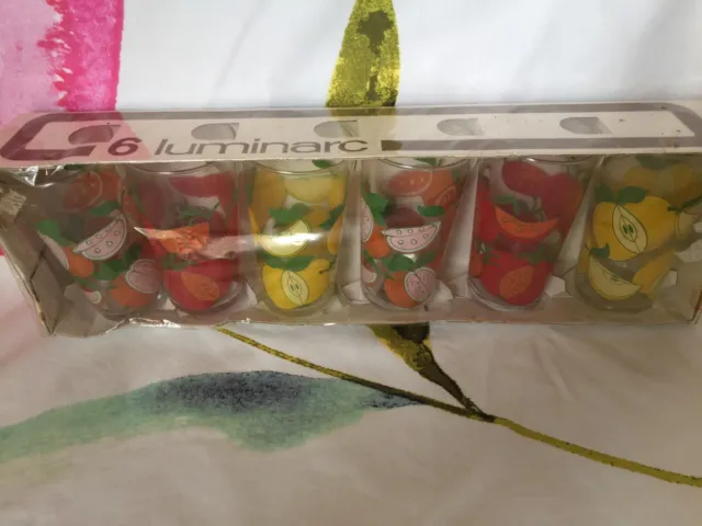 6 Vintage Luminarc Canada 4 Fruits Design Glasses 26.5cl - New in Box