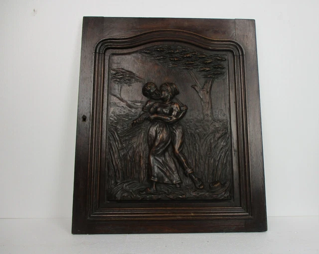 Antique French Breton hand Carved Wood Oak Panel Reclaimed Architectural Kissing 2