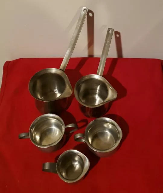 2 Lots 18-10 Stainless Steel ,Small MILK FROTHER CREAMER pot camel on bottom + 3