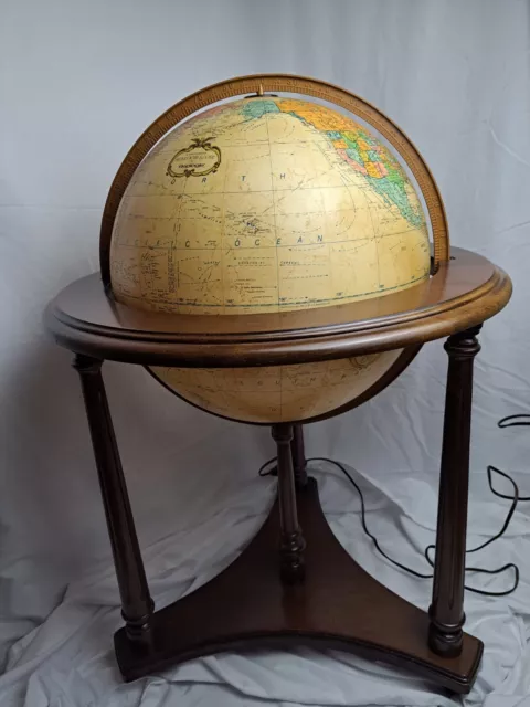 Vintage 16" Replogle Heirloom Rolling Wood Illuminated Lighted Floor World Globe