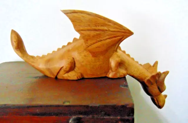 Shelf sitting dragon Hand carved wooden wood ornament gift idea