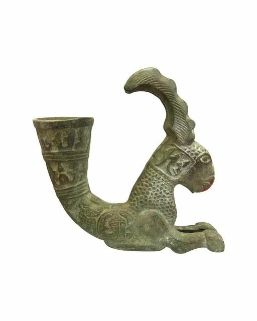 Rare Antique Animal Deer Rhyton Bronze Vessel Engraved Near Eastern Historical