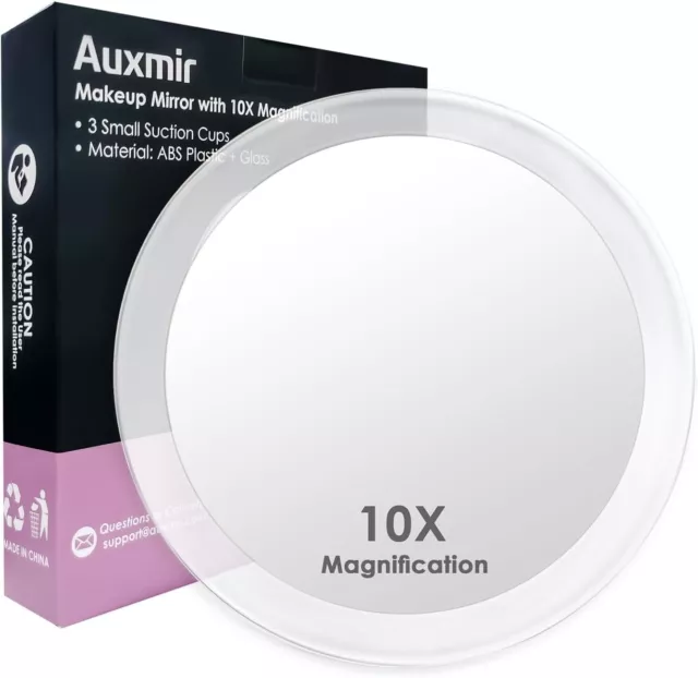 Auxmir Specchio Ingranditore 10X Con 3 Ventose, Specchio Trucco 15M, Specchio