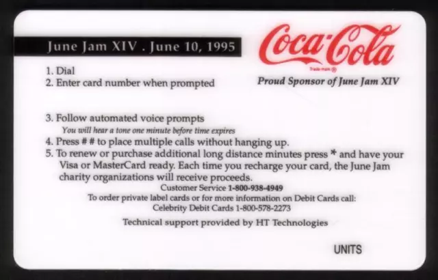 5u June Jam 14. June 10, 1995 Coca-Cola Coke Logo On Reverse SPECIMEN Phone Card