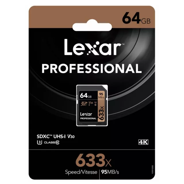 Lexar SD Card 64GB Professional 633x Class10 SDXC DSLR Memory V10 4K 95Mb/s