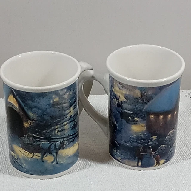 THOMAS KINKADE INVIERNO Evening Memories 2008 Copa Azul 8 OZ juego de dos puentes de nieve