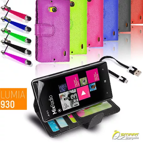 ID Card Wallet Flip Leather Stand Case Cover for NOKIA Lumia 930 + Stylus Cab