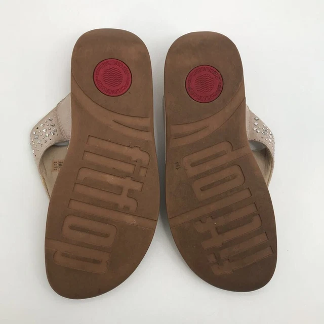Fitflop Womens Thong Sandals Beige Rubber Outsole Studded Low Heel Slip On 11 M 2