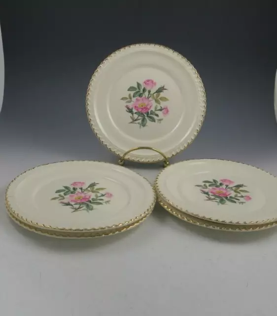 Set of 5 Bread & Butter Plates - Harker Pottery Co-Made in USA- Pink Wild Roses