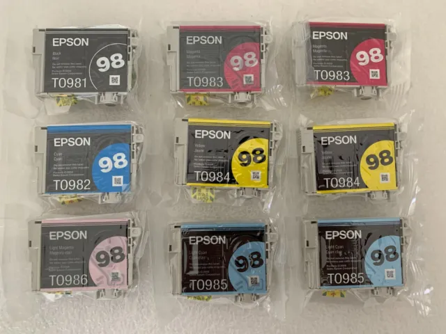 New Genuine Epson 98 Black-C-M-Y-LC-LM ink Cartridges - Lot of 9 *No Retail Box*