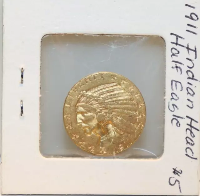 1911 US $5 Gold Indian Piece AU+