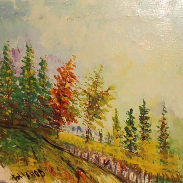 Vintage impressionist oil painting forest landscape signed