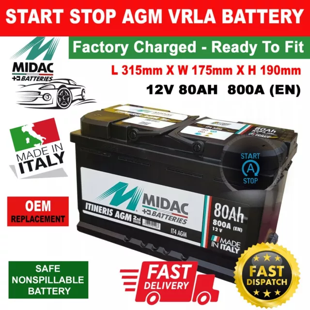 MIDAC IT4 VRLA AGM 12V 80AH 800A Car Battery Fits MERCEDES-BENZ