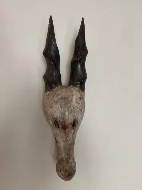 hand carved Animal/Antelope helmet African tribal mask 18" X 4" African Art Deco