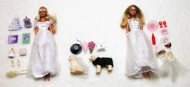 Lot of Barbies Quinceanera Bride & Groom Dogs Dream Wedding Barbie 2000 NO BOX
