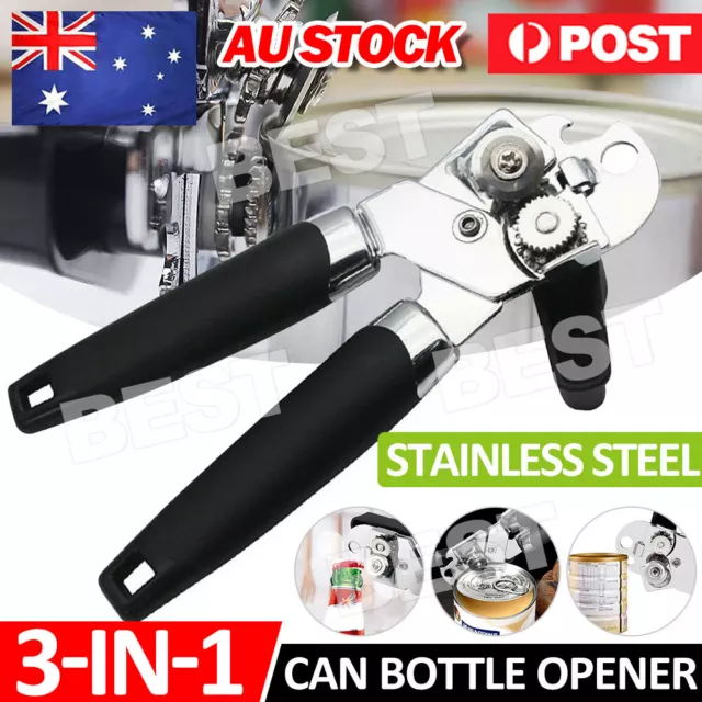 3-in-1 Can & Bottle Opener Classic Stainless Steel Manual Heavy Duty Can Opener