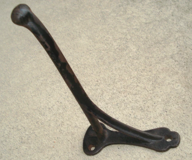 Original Antique Heavy Cast Iron Coat Hook 8" Long Vintage Salvage
