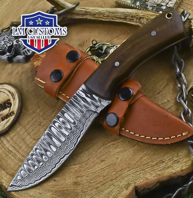 Custom Hand Forged Skinner Knife Ladder Damascus Walnut Wood Tactical Bushcraft
