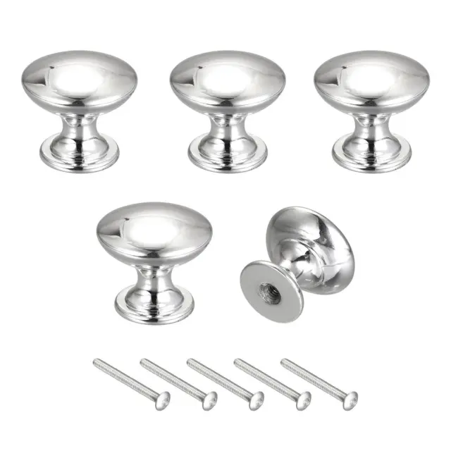 Drawer Knobs, 5pcs 24mm(0.94") Round Pull Handles Zinc Alloy Bright Silver