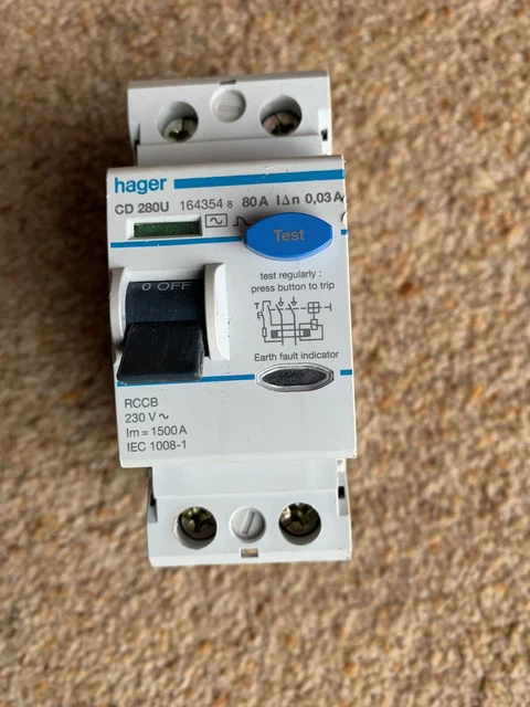 Hager CD280U 80A 30mA 164354 DP RCCB EN 61008-1 CD 280U 80 AMP RCD RCCD