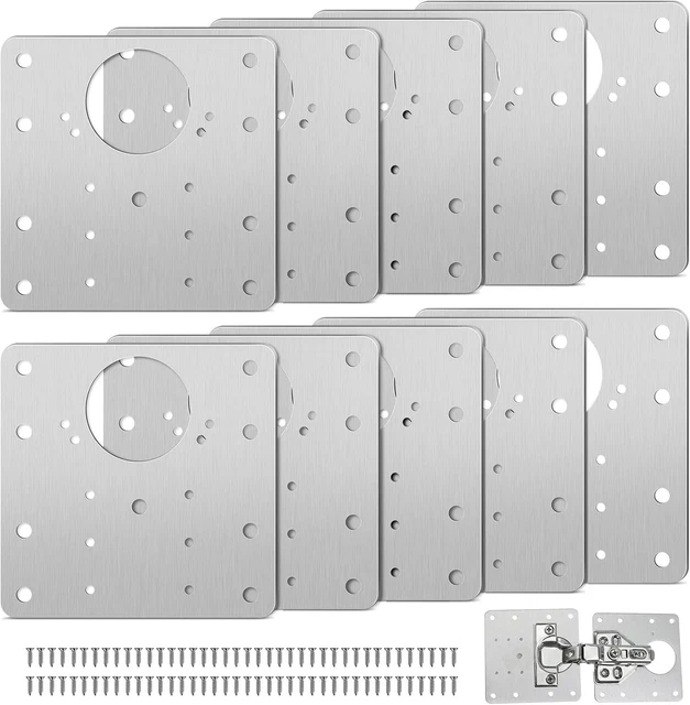 4 Piastre Di Riparazione Per Cerniere Armadio In Acciaio Inox - 9x9 Cm Con Viti, Per Porte E Mobili In Legno - 6