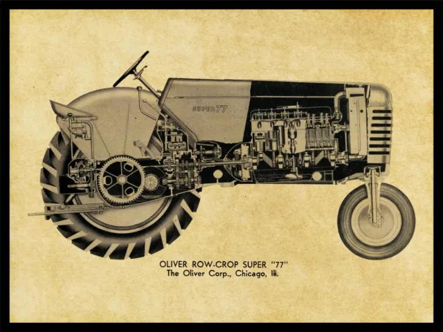 Oliver Tractors NEW Metal Sign: Model Row Crop Super 77 Schematic Cutaway View