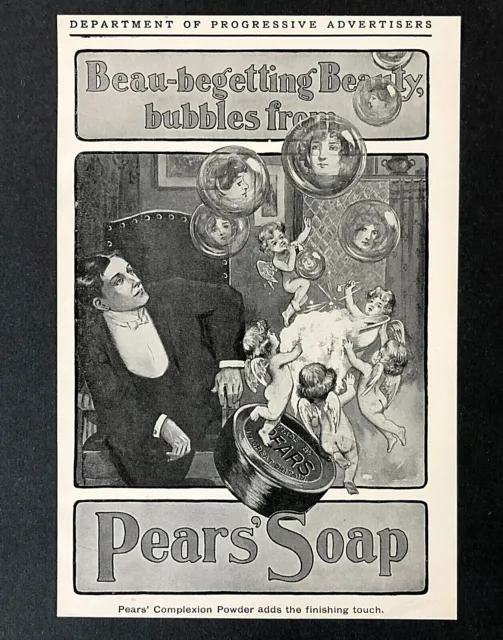 1904 Pears’ Soap Advertisement Naked Angels Making Bubbles w Faces Vtg Print AD