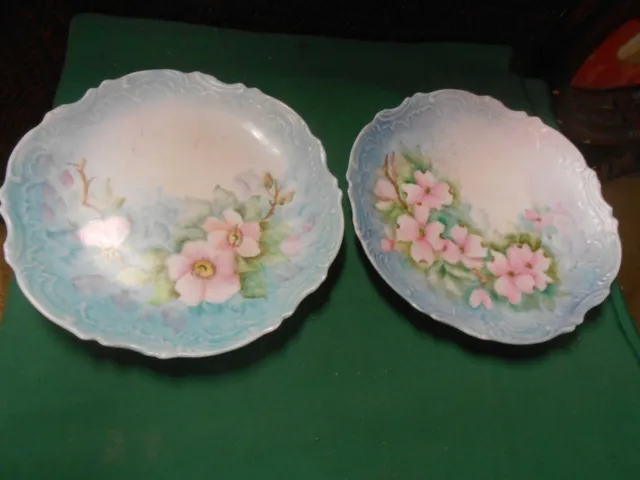Beautiful Set of 2 Handpainted WALL PLATES Floral design Signed BAIRD..9"