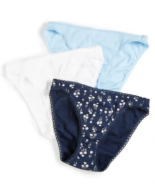 Womens 3 Pack Bikini Panties Lace Trim Cotton Size Medium CHARTER CLUB $21 - NWT