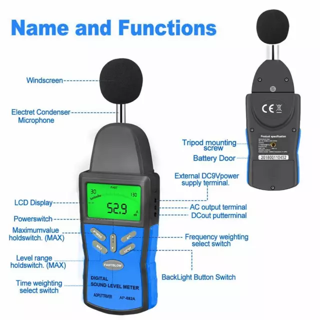 Digital Sound Level Meter 30~130dB Decibel Noise Measurement Hand Noise Tester 3