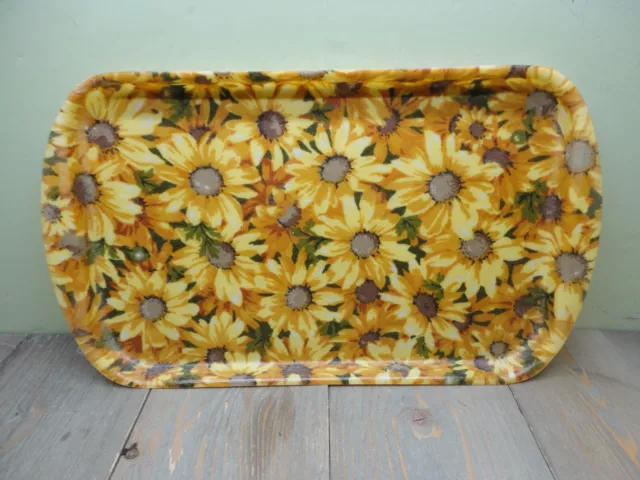 Rexilite Fiberglass Plastic Tray Sunflowers Bostick 14 x 8 Vintage Midcentury