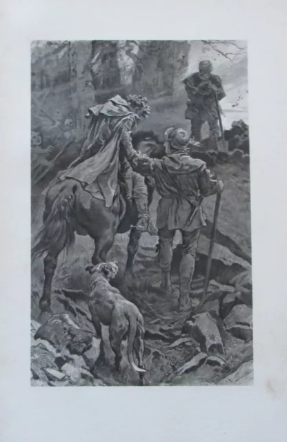 1906 WOLDEMAR FRIEDRICH Illustration Kampf antiker Druck Wilde Jäger