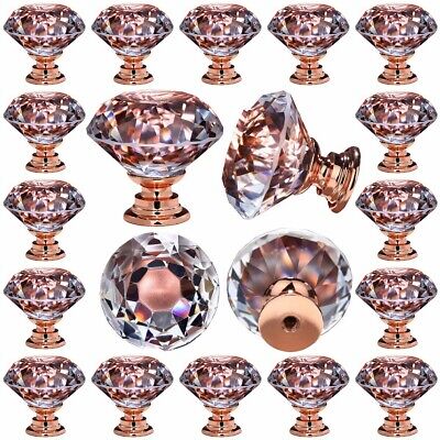 26 pcs Crystal Rose Gold Glass Drawer Pulls 30 mm Decorative Knobs for Kitchen